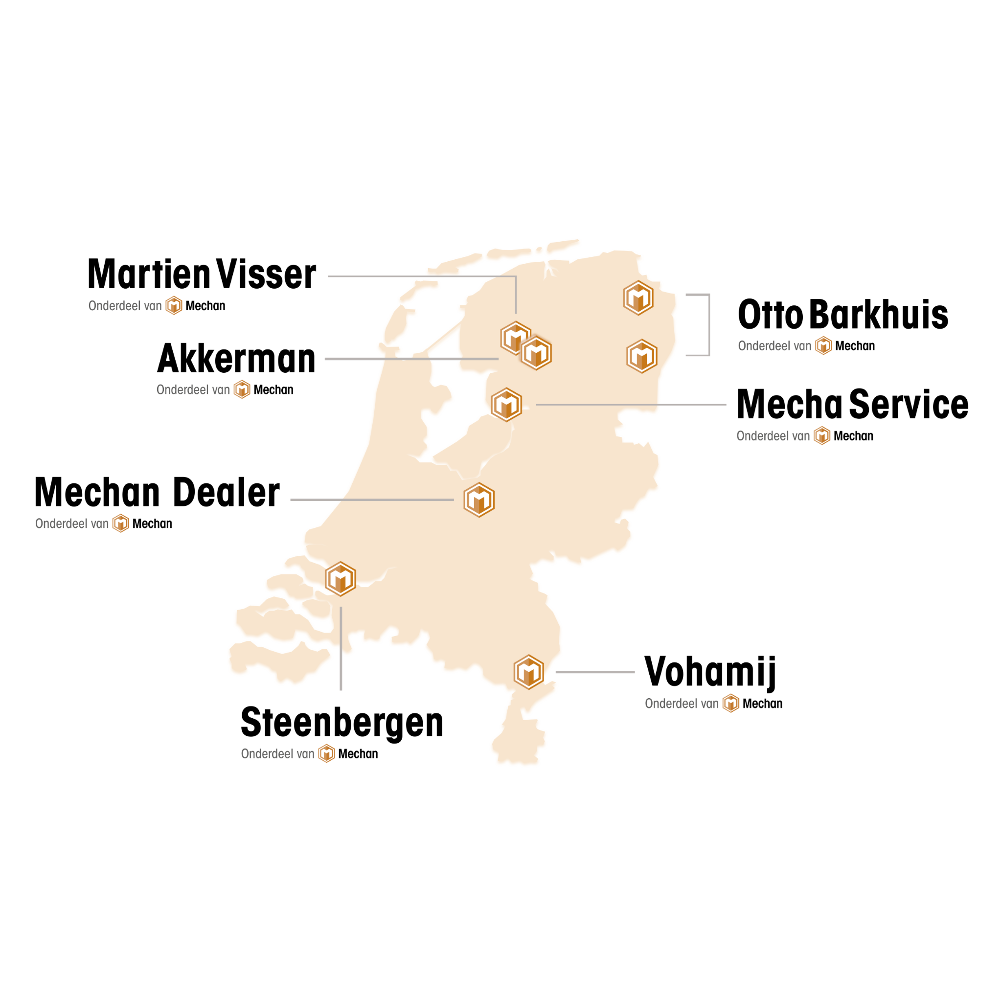 Kaart Mechan dealer vestigingen